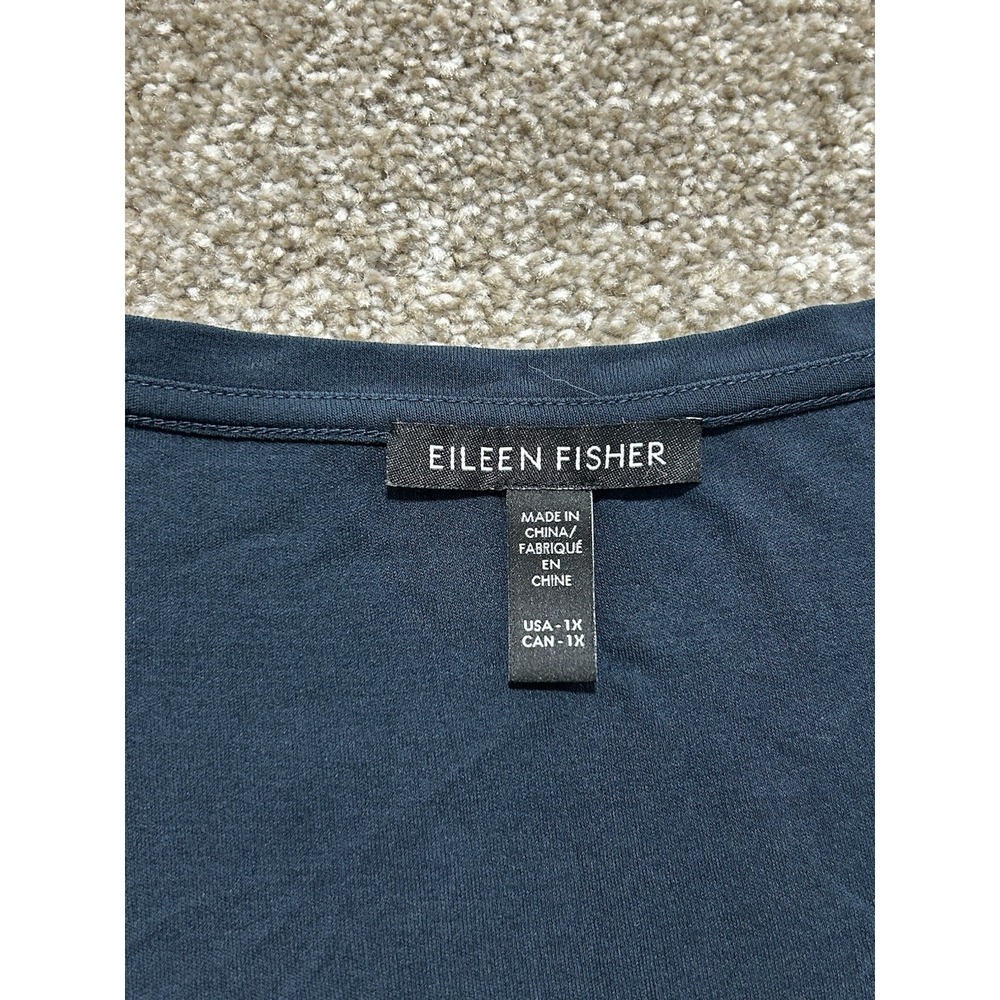 Eileen Fisher Women's 1X Stretch Silk Jersey Top Navy Ink Tone Minimalist - Picture 4 of 6